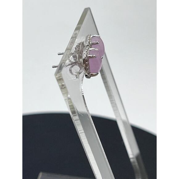 Sterling Silver Cushion Cut Prong Set Rose Quartz White Topaz Halo Stud Earrings - Picture 3 of 8
